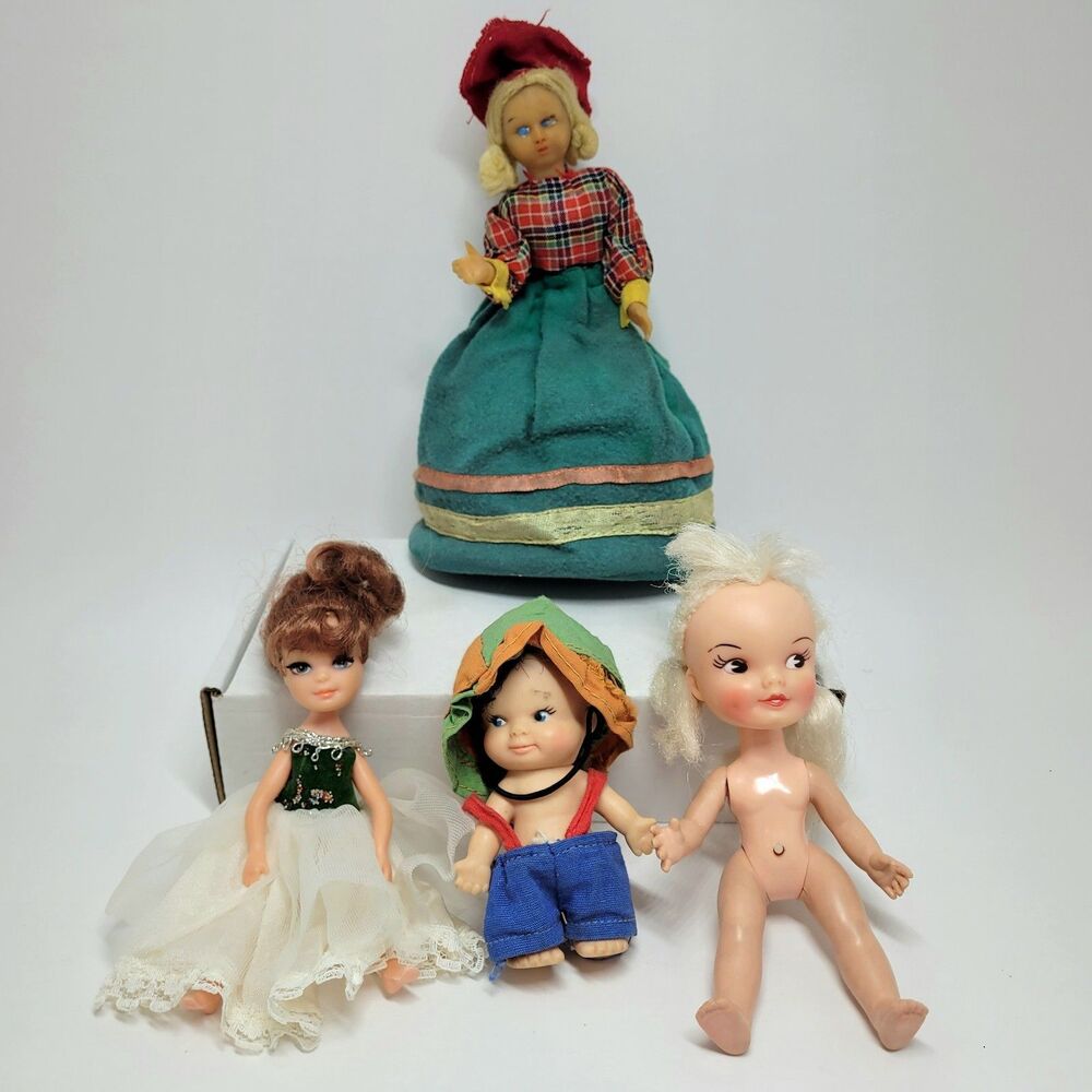 Vintage Collectors Doll Lot Of 4, Uneeda, PeeWee, Remco Heidi, Purse Doll